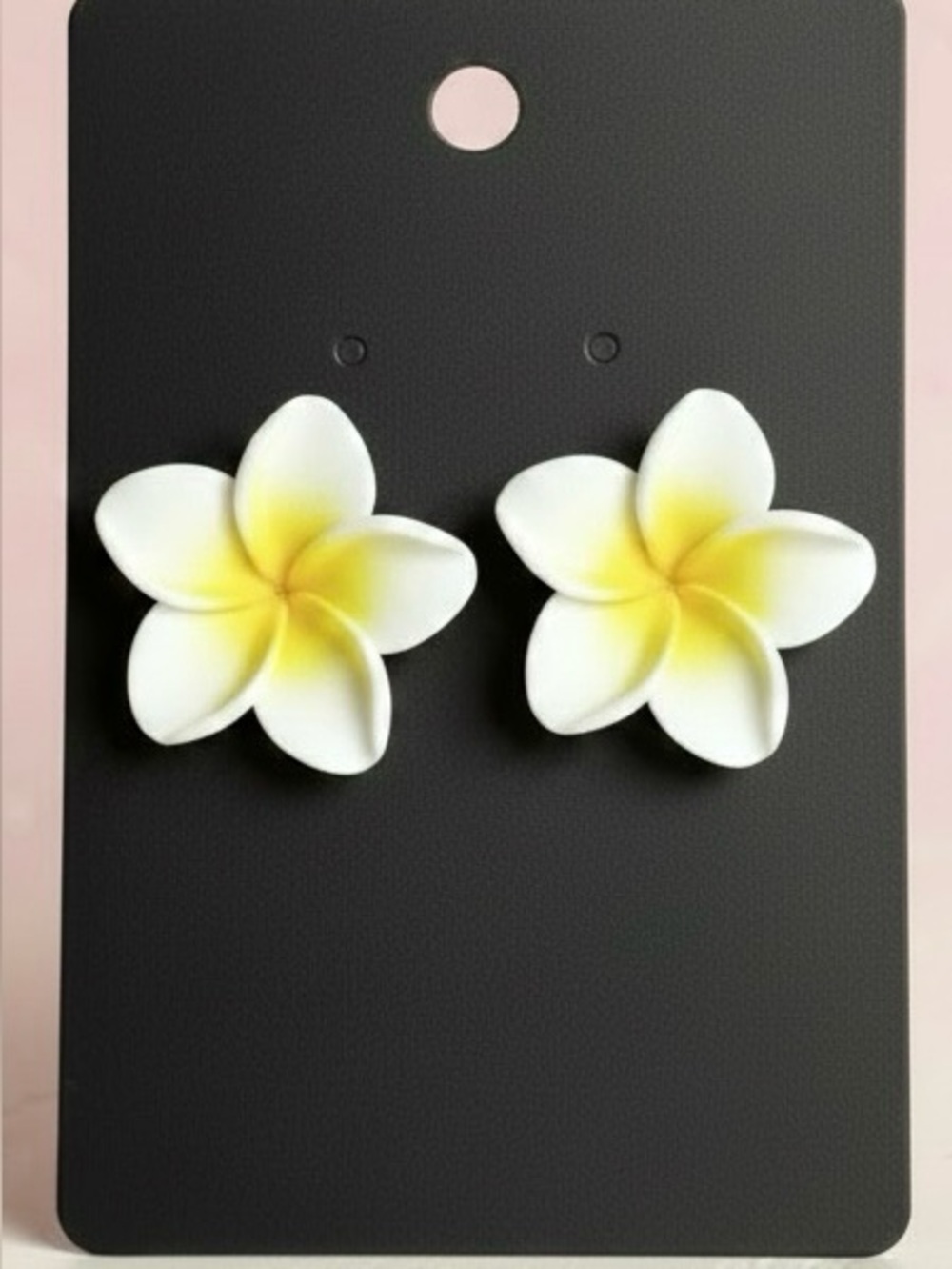 White and Yellow Plumeria Flower Stud Earrings